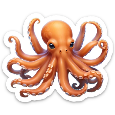 Beautiful and Majestic smiling Octopus Portrait Emoji, Head and body resting in serene repose with a gentle, content smile, showcasing a soft, light orange form adorned with elegant blue rings and delicately arranged arms, Simplified yet exquisitely endearing features, highly detailed, glowing with a soft, drowsy underwater light, high shine, relaxed and utterly enchanting, stylized with an air of majestic aquatic beauty, soft glowing outline, capturing the essence of a beautiful and majestic octopus that embodies the enchanting spirit of the deep! sticker
