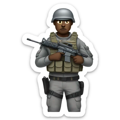 Angry Soldier with AR15 dressed in gray tactical gear sticker