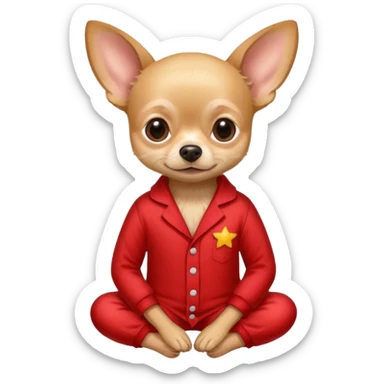 Create a mbeige Chihuahua with a red buttones pyjama. Under It, It says: No estoy enfadada sticker