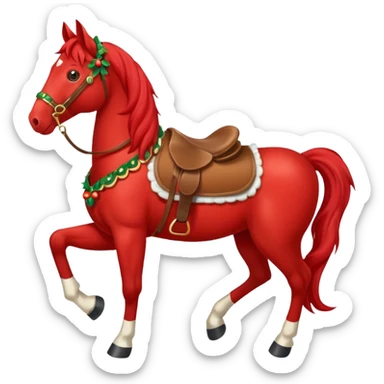 Christmas red horse with a full-length sticker