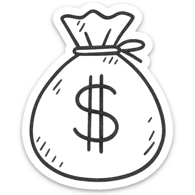 money bag icon, hand-drawn outline style sticker