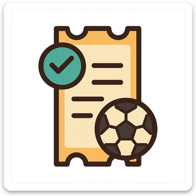 flat toon style icon of a betting ticket with a checkmark and sports ball, representing 'tail your sports bet' sticker