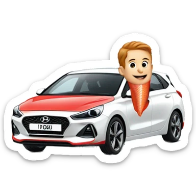 Boy with red mullet driving a white Hyundai i30 sticker