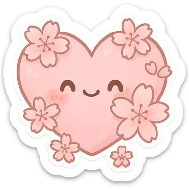 Pink heart-shaped cherry blossom pattern, Q version sticker style sticker