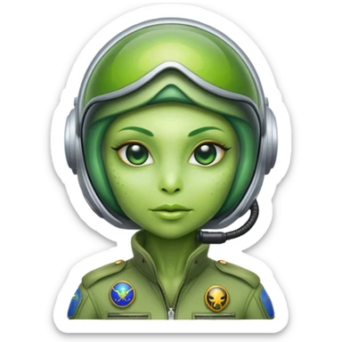 green alien reptilian woman pilot sticker