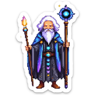wise elder with galaxy beard and cosmic staff sticker