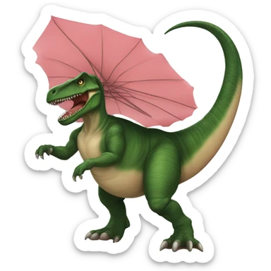 Um t-rex usando um tutu encima de uma prancha, estilo IOS sticker