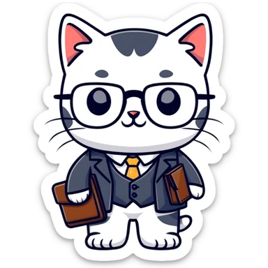 kitten in a suit holding a briefcase and wearing glasses sticker
