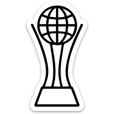 Airbnb icon inspired by FIFA Club World Cup trophy, minimalist style, stylized trophy with globe on top, no text, Airbnb category icon style sticker