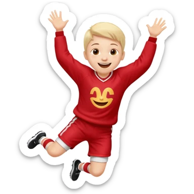 A small kid in an oversized jersey, jumping with excitement. sticker
