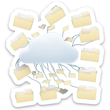 A cloud with folders and files flying in and out of it. sticker