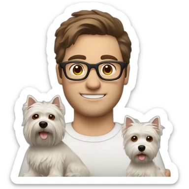 Brown hair man with glasses with westie dog girl sticker