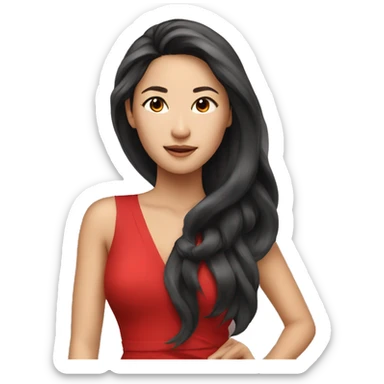 Beautiful Asian woman, long hair, red dress sticker
