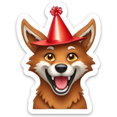 smiling red wolf birthday hat sticker