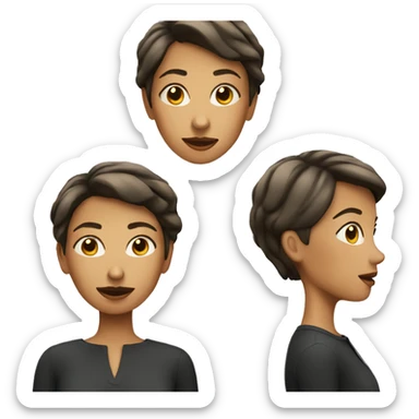 woman with short hair looking at three adjacent screens sticker
