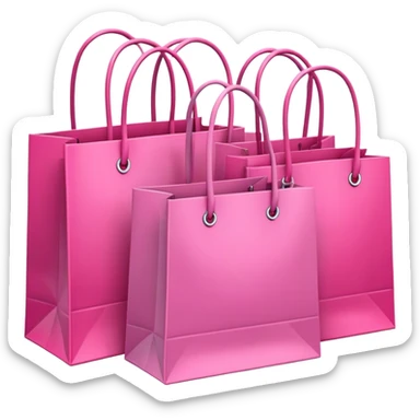 Several shopping bags in varying sizes and different shades of pink sticker