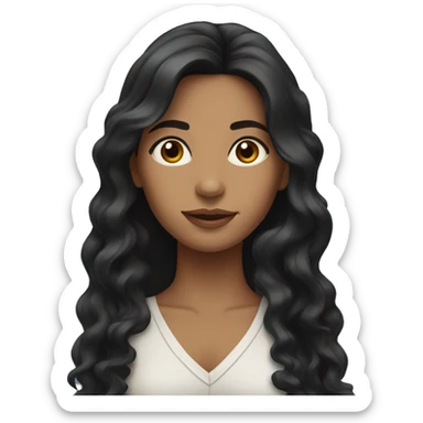 A woman with long wavy black hair And brown eyes sticker