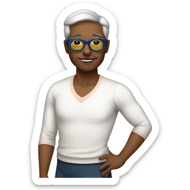 a ballet teacher with defined cheek bones, circular colorful glasses, slightly old, and short hair sticker