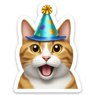 Cat with a Partyhat looking shocked sticker