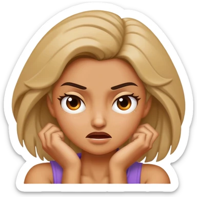 woman crossing her arms holding her neck mad face sticker