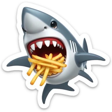 Angry shark eating fries sticker