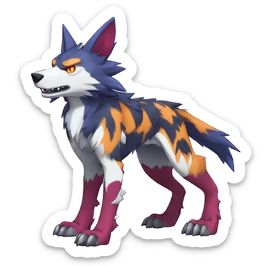  Cool Edgy Colorful Digimon-Fakemon-Wolf with edgy markings full body sticker