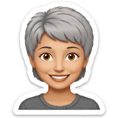 woman 50 years old, short grey fluffy cut hair, tannes skin and brown eyes sticker