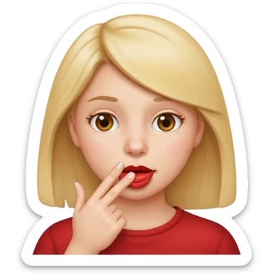 apple style emoji of a girl with a finger in her mouth, neutral expression, simple and clear sticker