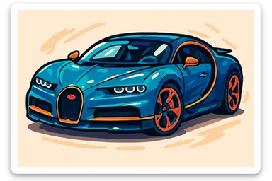 Bugatti Chiron, cartoon style, three-quarter angle, dynamic, glossy, whimsical sticker