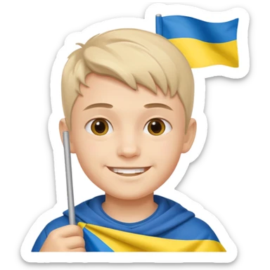 The Ukrainian boy with flag sticker