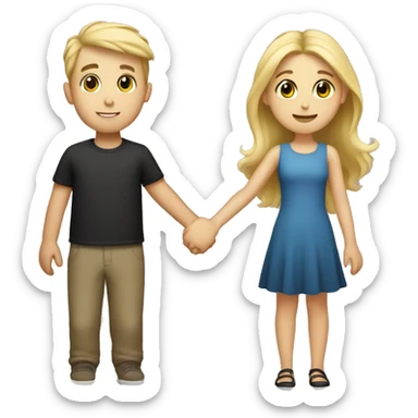 blonde boy and brunette girl holding hands sticker