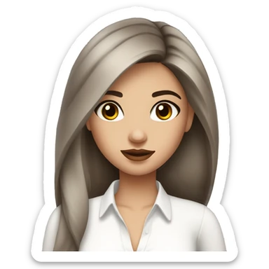 a beautiful brunette with long black eyelashes, straight brown hair, plump lips in a white blouse sticker