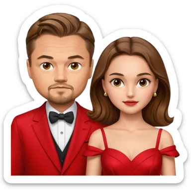 leonardo di caprio and Natalie Portman in a red dress sticker