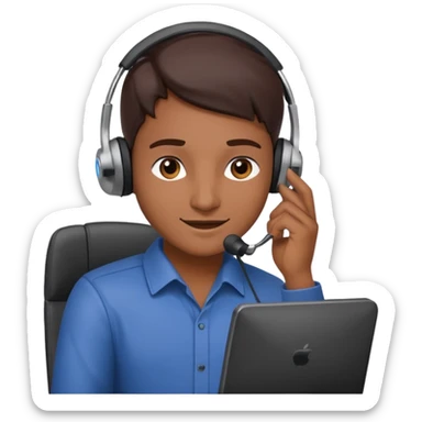 phone scammer in sketchy call center from pakistan with smirk and brown skin sticker