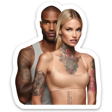 Photo of Victoria secret model having a serious conversation with a tattooed male model  sticker