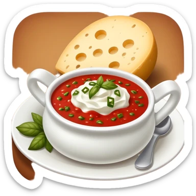 Cuenco de gofio (color marrón) en una montañita con queso blanco por encima y salsa roja y salsa verde por encima  sticker