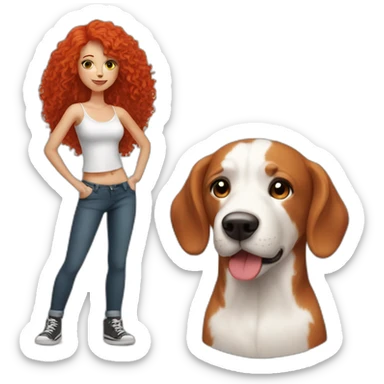 Red hair sexy girl and bishon-frize dog sticker