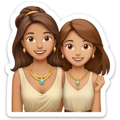  happy elegant beautiful girl flowy brown hair that is more valuable then corals and her sister excited to see to travel the world sticker