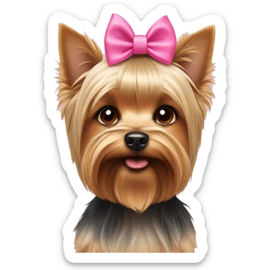yorkshire terrier ears down boy with pink bow on right side  sticker