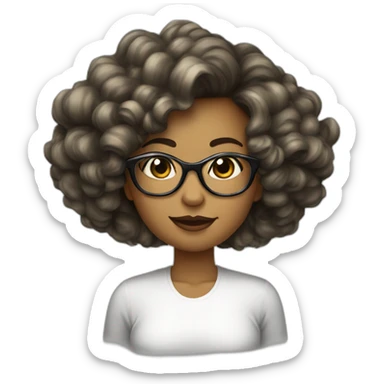 Fille peau blanche cheveux longs ondulés noirs et lunettes de vue sticker