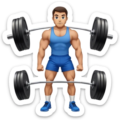 brunette buff man with blue shorts deadlift sticker