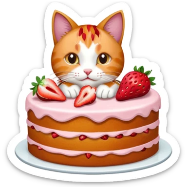 cat eating strawberry cake sticker