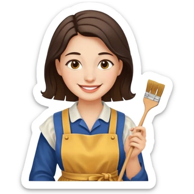 Hold. Women painting smilling tablier sticker