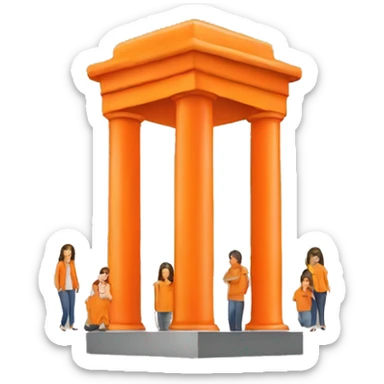 a orange pillar with people stack togther sticker
