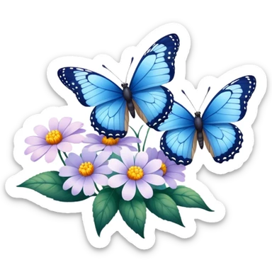 Butterfly on a flower with a second butterfly that’s blue  sticker