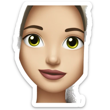 Brunette bombshell supermodel girl with long straight hair, pale skin, pink lips and green eyes, smiling sticker