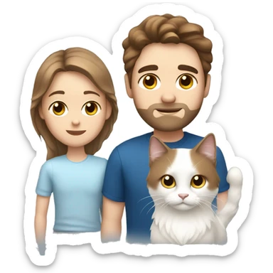 Man with brown hair and holding a all white Siberian cat with blue eyes sticker