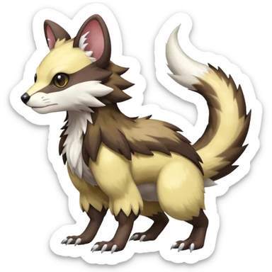Trico-Sergal-Furret-Wolverine-Vernid-fusion-Fakemon-animal-hybrid-creature, full body sticker