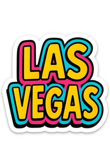 the word LASVEGAS in a bold, vibrant style with neon lights, inspired by Las Vegas signage sticker