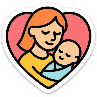 Mother's Day icon, mother and child silhouette, color icon style sticker